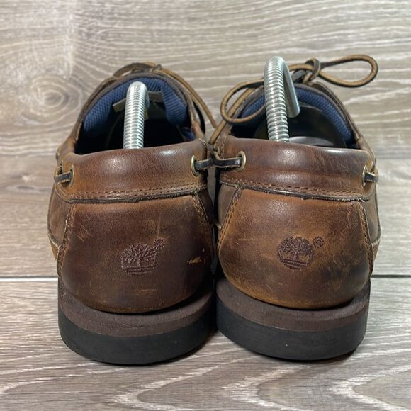 Timberland Brown Leather Mens Size 12M 2-Eye Lace Up Moccasin Boat Shoe 71024 - Picture 4 of 12